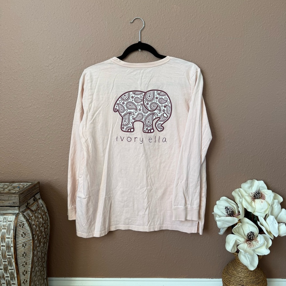 Ivory Ella Pink Long Sleeve Tee with Elephant Design